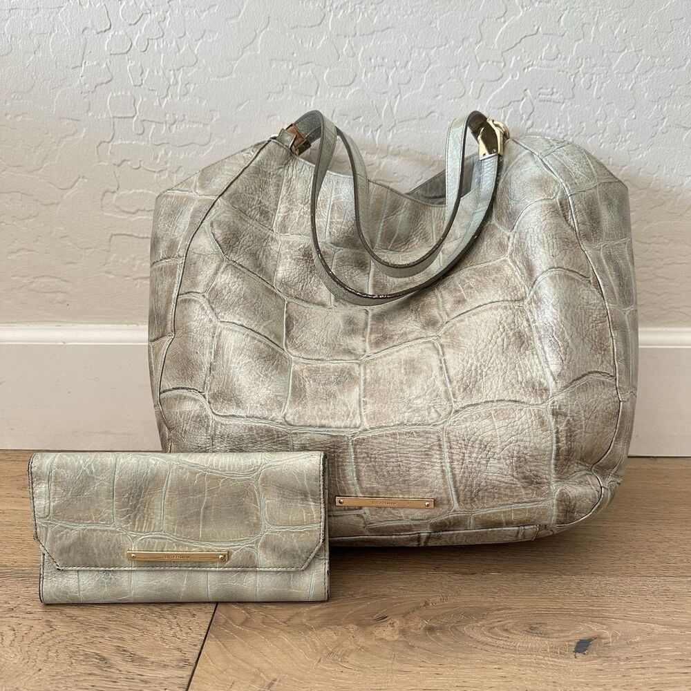 Brahmin Thelma Tote Pewter Majorelle Purse XL Shoulder Bag Matching Wallet